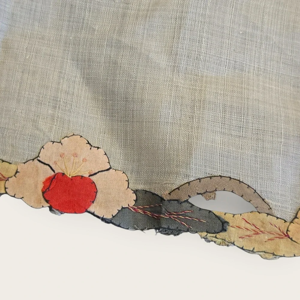 ANTIQUE Floral Linen Table Runner VTG Handmade Table 20th 34x17‎ Cream Applique